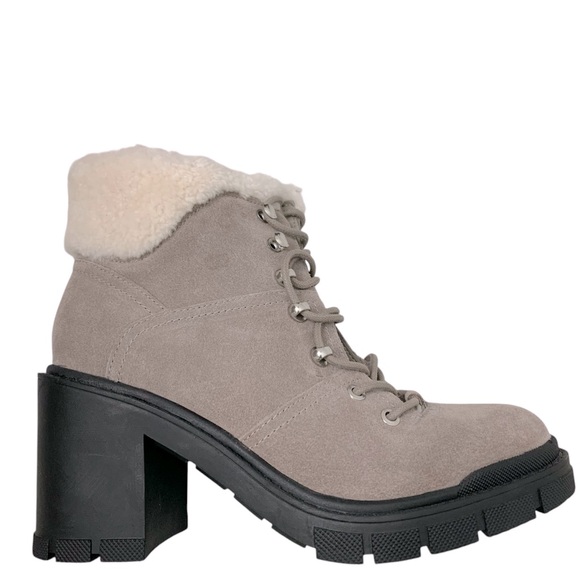 MARC FISHER LTD MIvacinta Gray Leather Shearling Heel Booties Size: 9 - Picture 3 of 7